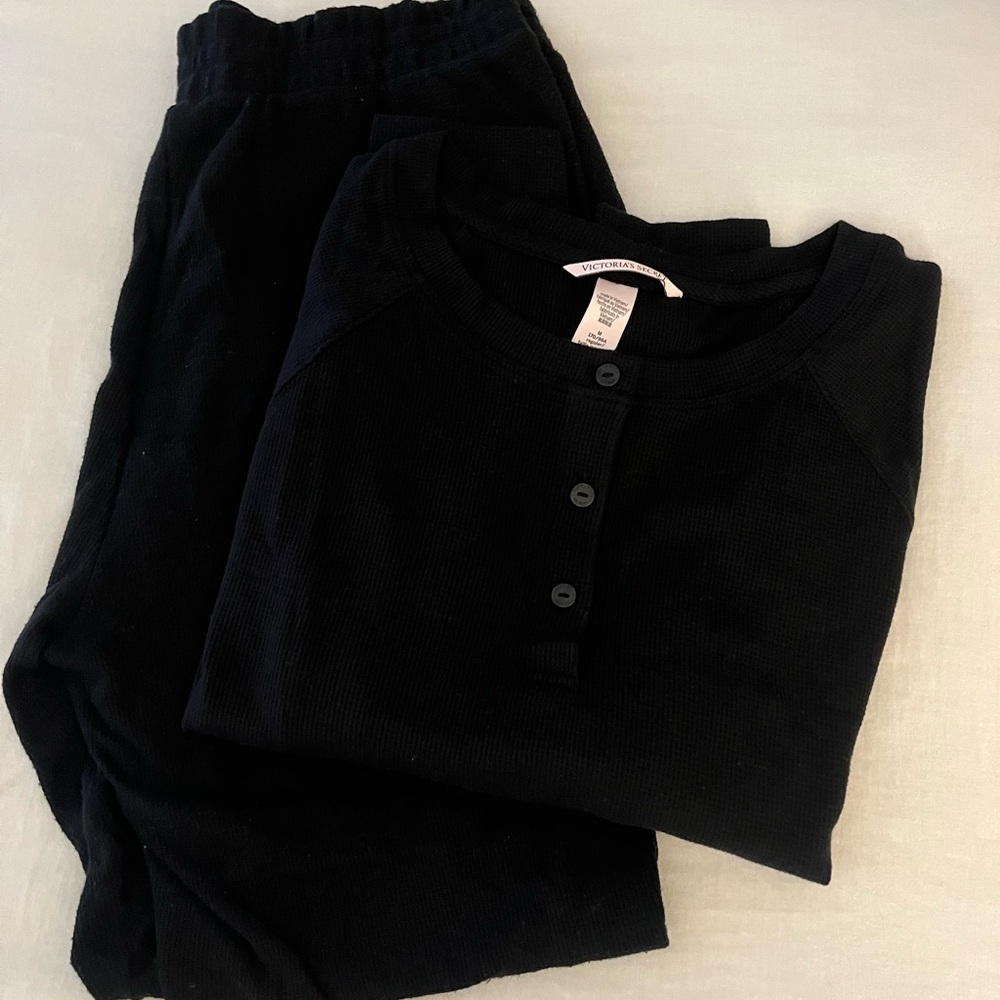 Victoria's Secret Black Waffle Pajama Set